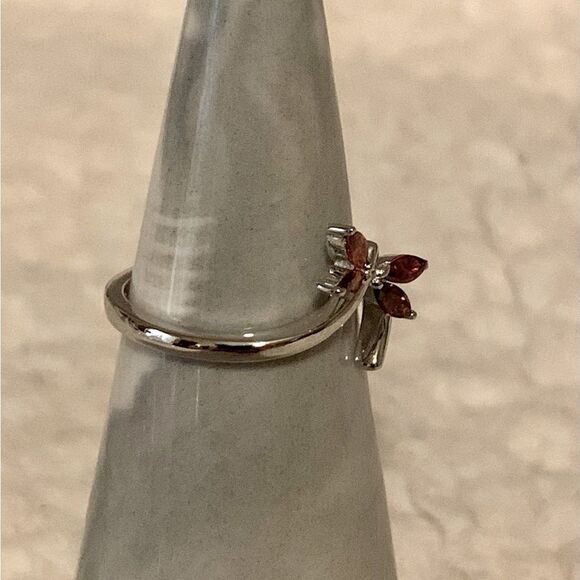 Sterling Silver Garnet CZ Dragonfly Ring - Picture 2 of 4